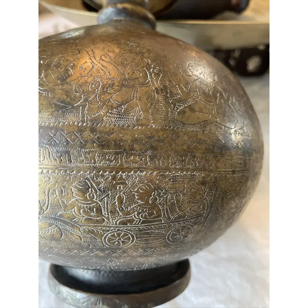 Antique Hindu Religious Holy Water Pot Deity God Engraved
